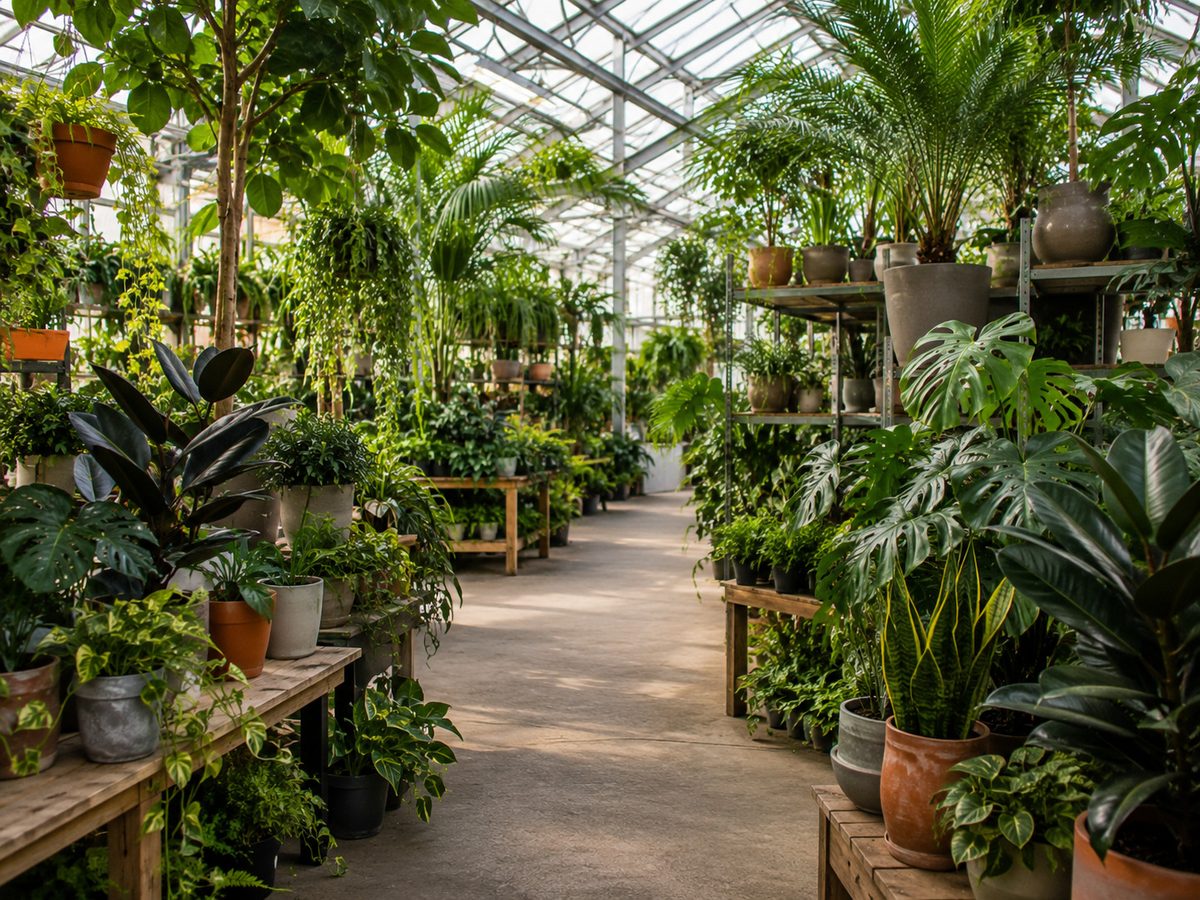 Groene kamerplanten in onze kas