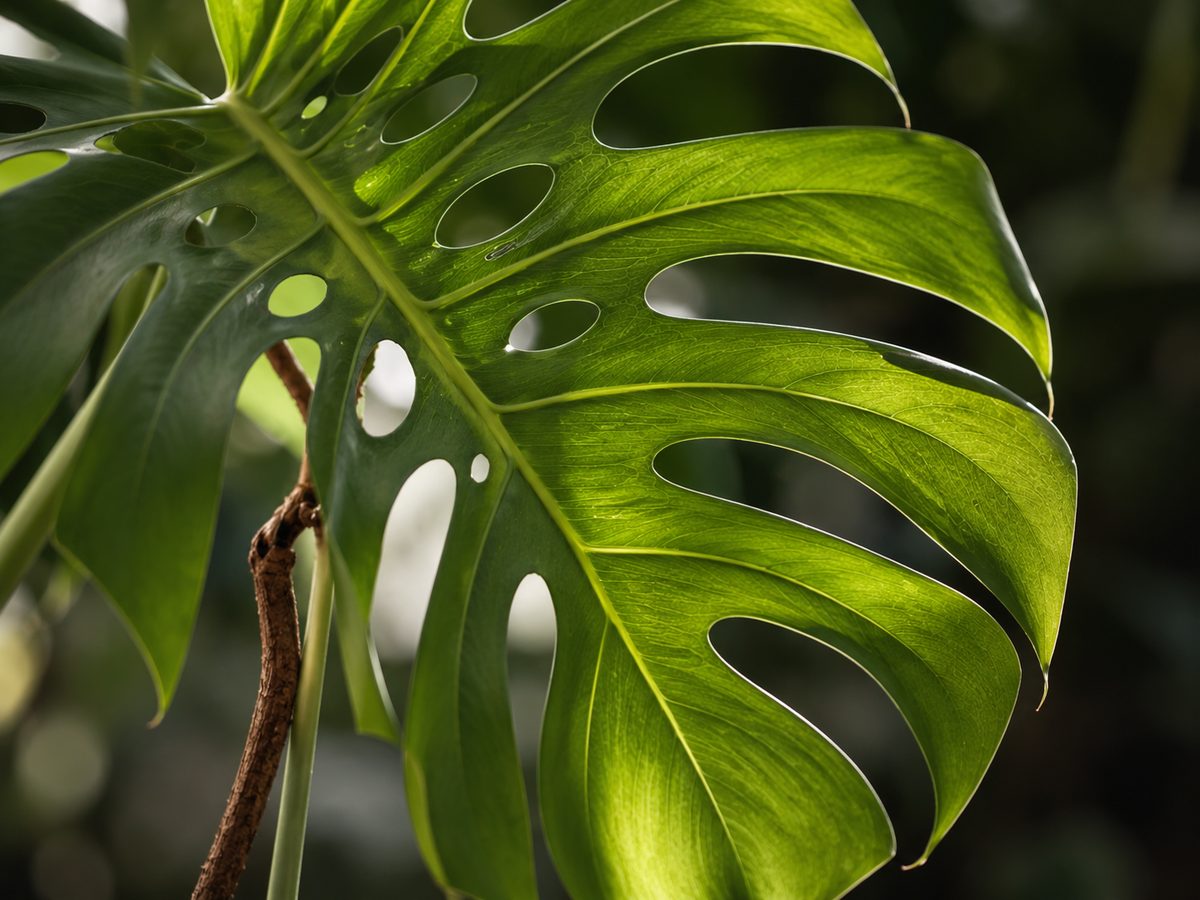 Detail van het gatenblad van een monstera